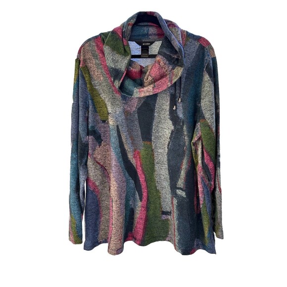 Ali Miles Sweaters - Ali Miles Cowl Funnel Neck Tunic Top Sweater Multicolor Abstract - Size XL